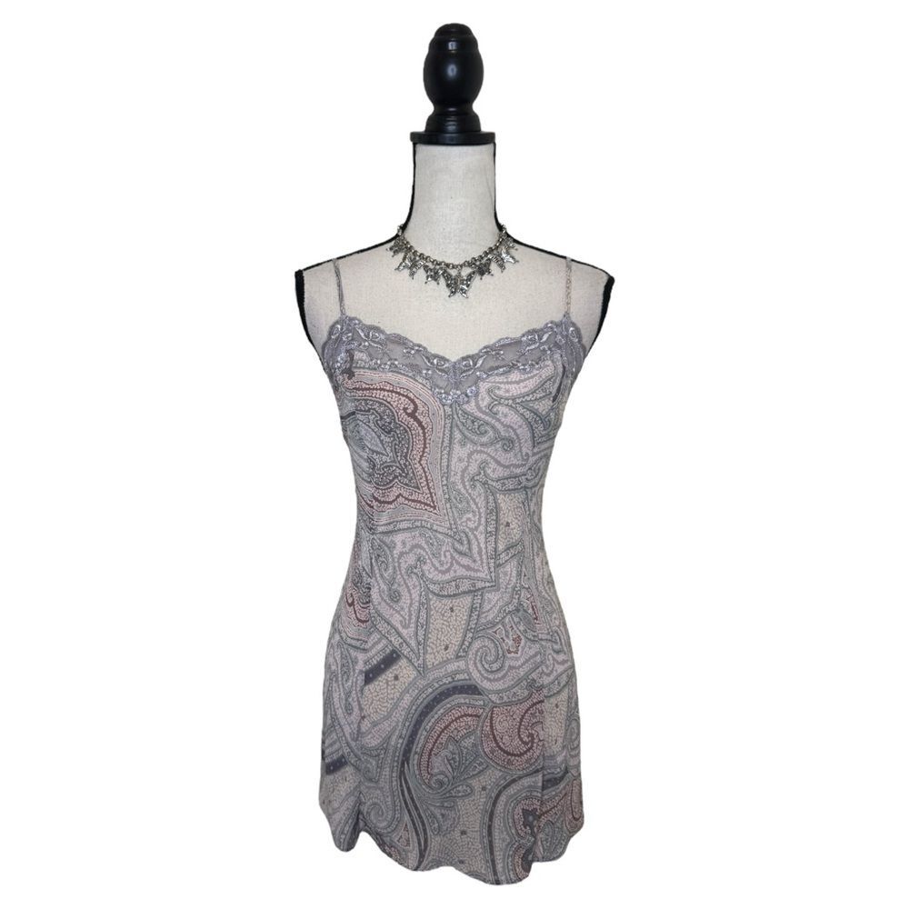 Y2K Victoria’s Secret Sheer Lace Paisley Mini Slit Slip Dress Size Medium